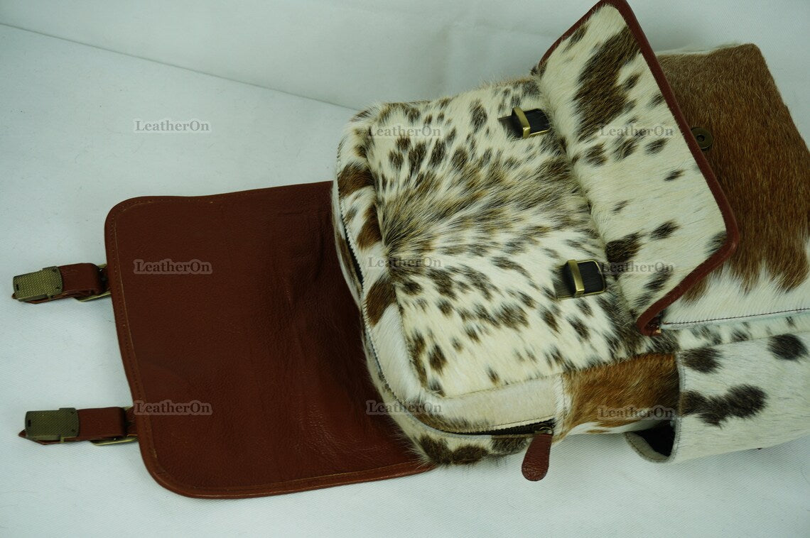 Cowhide Backpack | Real Hair On Cowhide Leather Backpack | Cowhide Diaper Bag | Cowhide School Bag | Cowhide Backpack with Key Lock | BP105