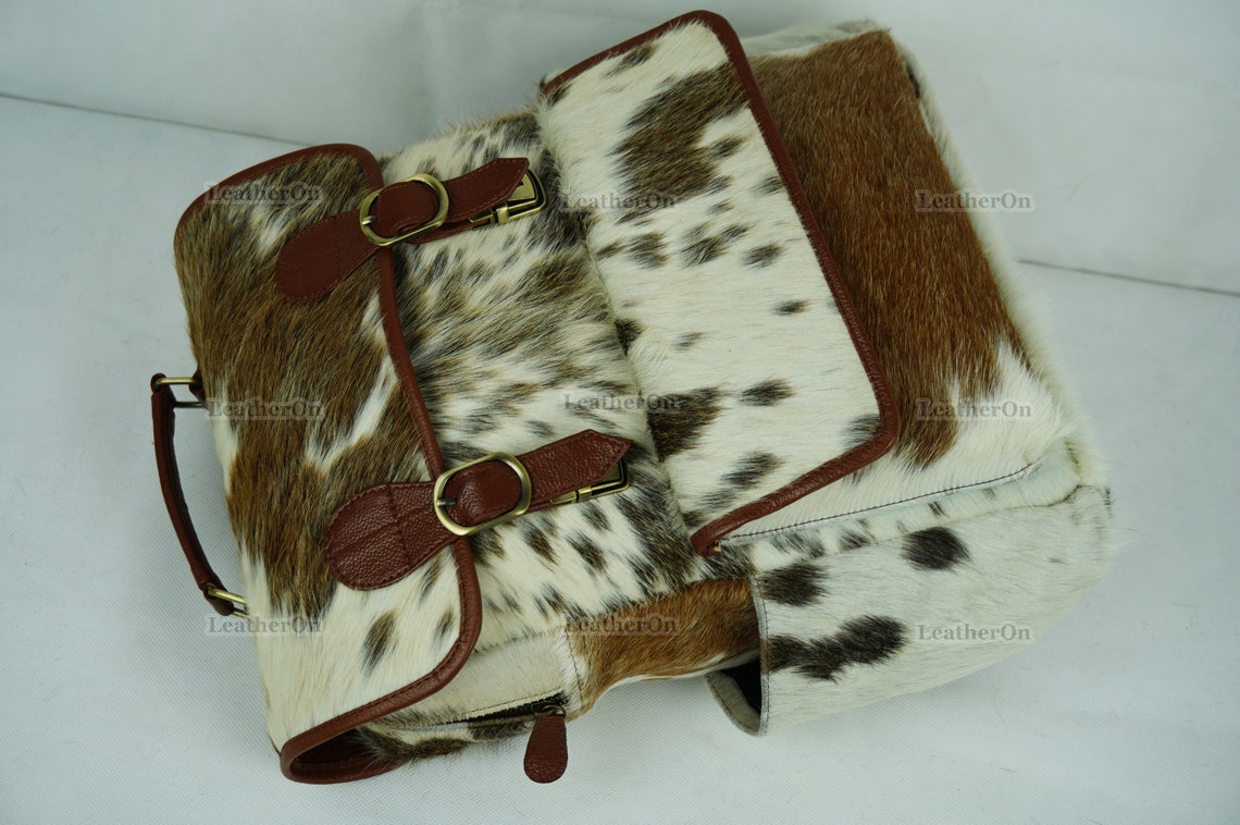 Cowhide Backpack | Real Hair On Cowhide Leather Backpack | Cowhide Diaper Bag | Cowhide School Bag | Cowhide Backpack with Key Lock | BP105