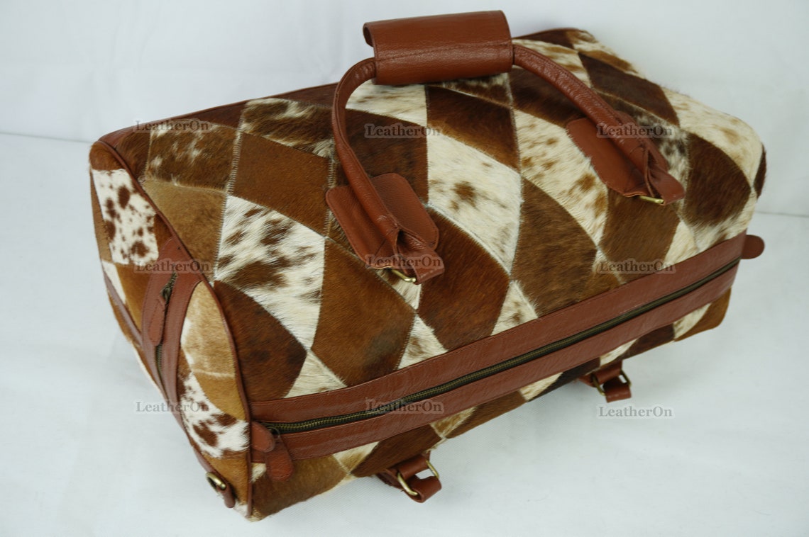 Cowhide Patchwork Duffel Bag | Natural Cowhide Duffel Bag | Hair-On-Leather Travel Bag | Cowhide Luggage Bag | Handmade Duffel Bag | DB93