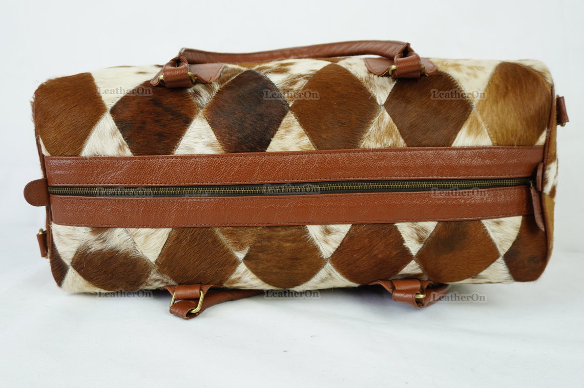 Cowhide Patchwork Duffel Bag | Natural Cowhide Duffel Bag | Hair-On-Leather Travel Bag | Cowhide Luggage Bag | Handmade Duffel Bag | DB93