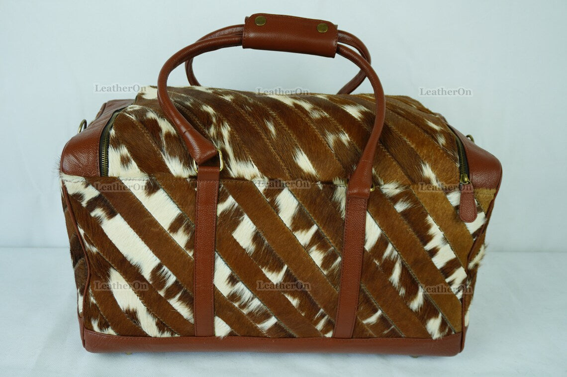 Large Duffel Bag!! Cowhide Patchwork Duffel Bag | Hair-On-Leather Travel Bag | Cow Skin Luggage Bag | Handmade Cowhide Duffel Bag | DB104