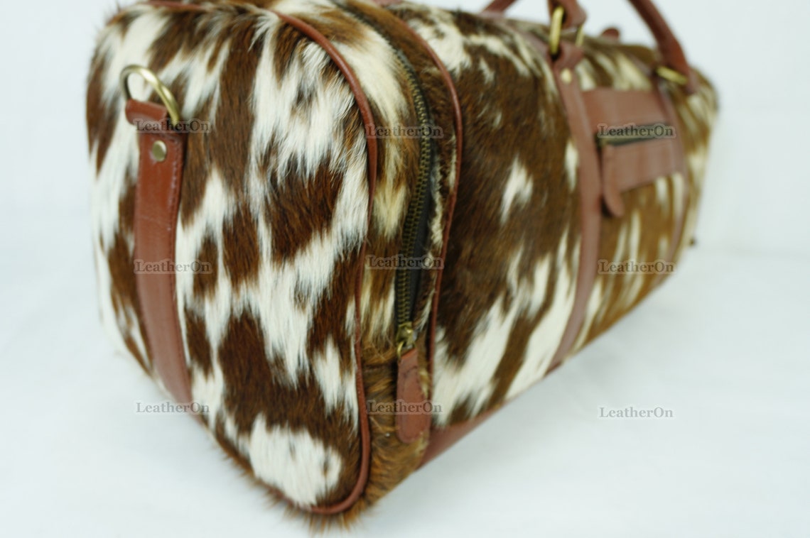 Cowhide Duffel Bag | Natural Cow Skin Duffel Bag | Hair-On-Leather Travel Bag | Cowhide Luggage Bag | Handmade Duffel Bag | DB113