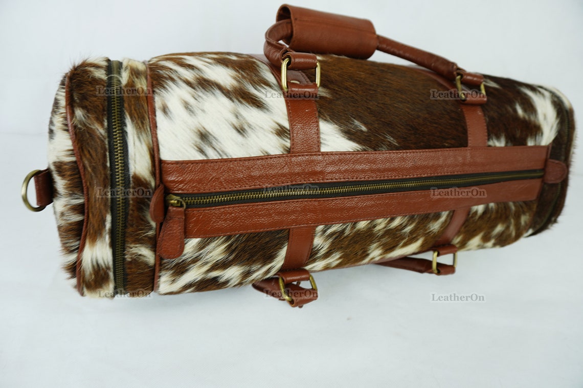 Cowhide Duffel Bag | Natural Cow Skin Duffel Bag | Hair-On-Leather Travel Bag | Cowhide Luggage Bag | Handmade Duffel Bag | DB113