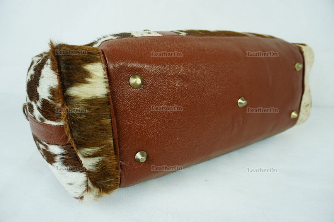 Cowhide Duffel Bag | Natural Cow Skin Duffel Bag | Hair-On-Leather Travel Bag | Cowhide Luggage Bag | Handmade Duffel Bag | DB113