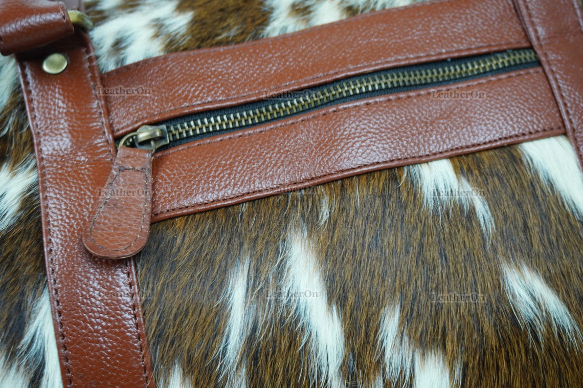 Cowhide Duffel Bag | Natural Cow Skin Duffel Bag | Hair-On-Leather Travel Bag | Cowhide Luggage Bag | Handmade Duffel Bag | DB113
