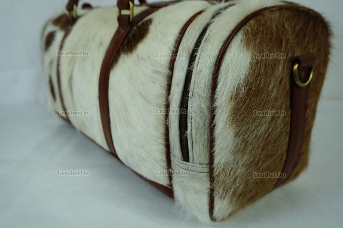 Cowhide Duffel Bag | Natural Cow Skin Duffel Bag | Hair-On-Leather Travel Bag | Cowhide Luggage Bag | Handmade Duffel Bag | DB114