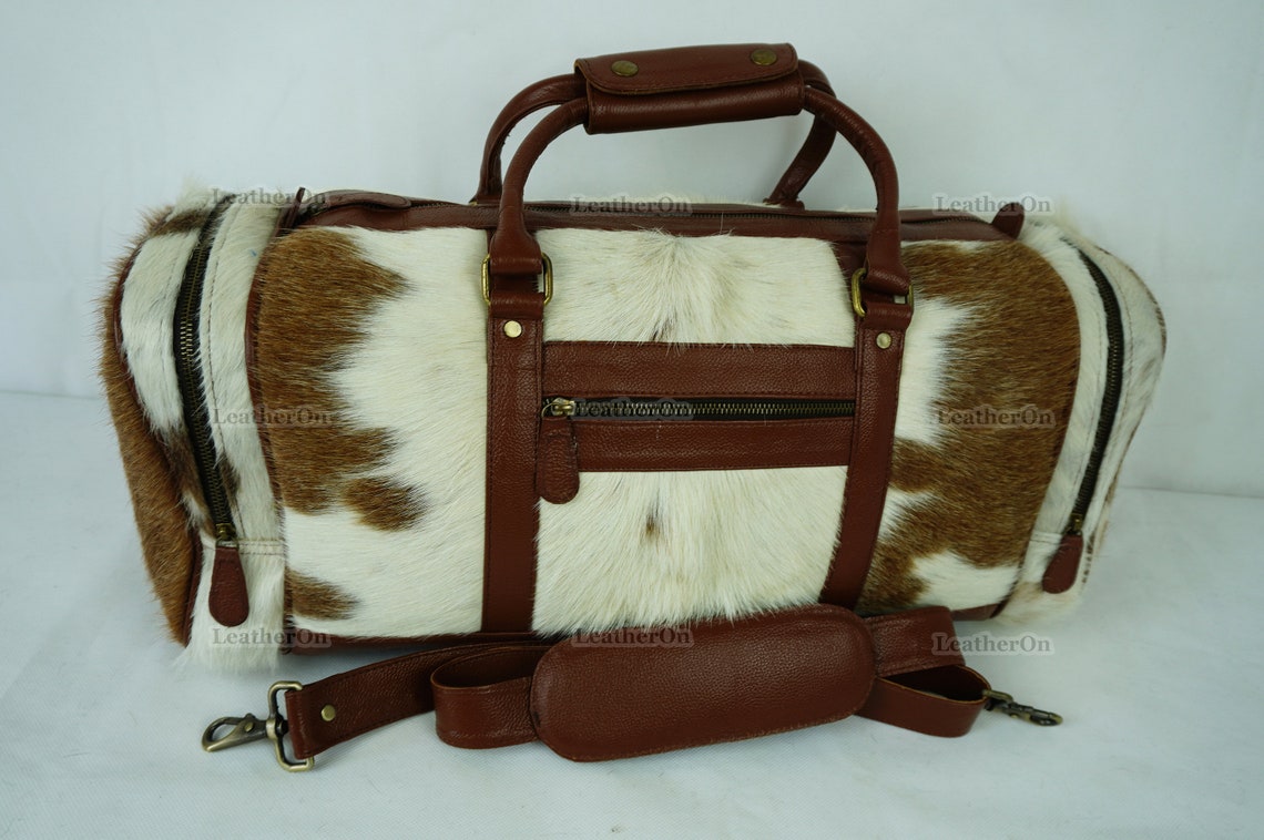 Cowhide Duffel Bag | Natural Cow Skin Duffel Bag | Hair-On-Leather Travel Bag | Cowhide Luggage Bag | Handmade Duffel Bag | DB114