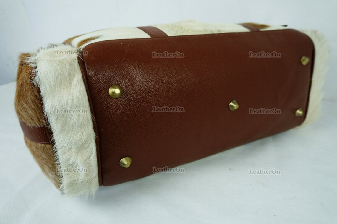 Cowhide Duffel Bag | Natural Cow Skin Duffel Bag | Hair-On-Leather Travel Bag | Cowhide Luggage Bag | Handmade Duffel Bag | DB114