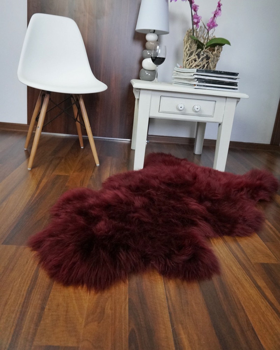 Genuine Australian MAROON/BURGUNDY SHEEPSKIN Rug 100% Natural Real Sheepskin Fur Area Rug (3 x 2 ft. approx.)