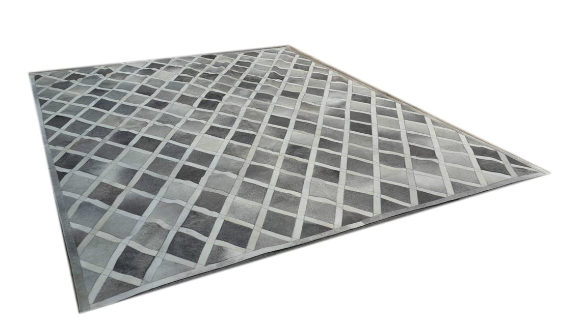 Handmade Patchwork Rug for Modern Interior | Grey Cowhide Leather Carpet | PR188