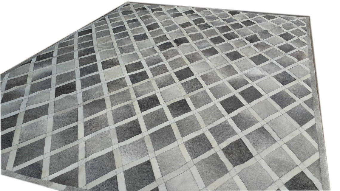 Handmade Patchwork Rug for Modern Interior | Grey Cowhide Leather Carpet | PR188