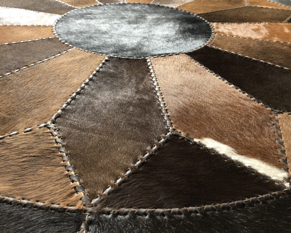 Braided Classic Quality Made Hand Woven with Solid Color Detail, Area Rug | Hair on Leather Patchwork Carpet | PR127