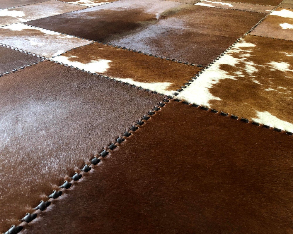 HANDMADE 100% Natural COWHIDE RUG | Patchwork Cowhide Area Rug | Real Cowhide Hallway Runner | Hair on Leather Cowhide Carpet | PR21