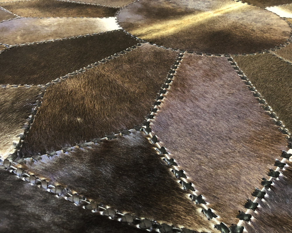 Braided Classic Quality Made Hand Woven with Solid Color Detail, Area Rug | Hair on Leather Patchwork Carpet | PR127