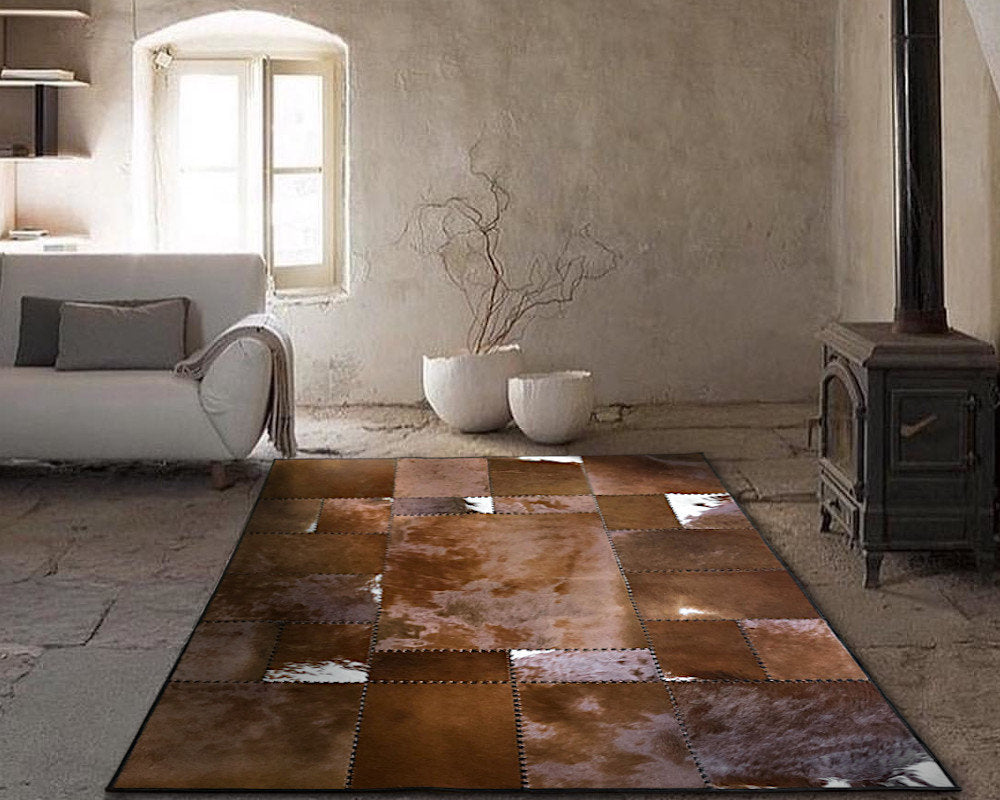HANDMADE 100% Natural COWHIDE RUG | Patchwork Cowhide Area Rug | Real Cowhide Hallway Runner | Hair on Leather Cowhide Carpet | PR21