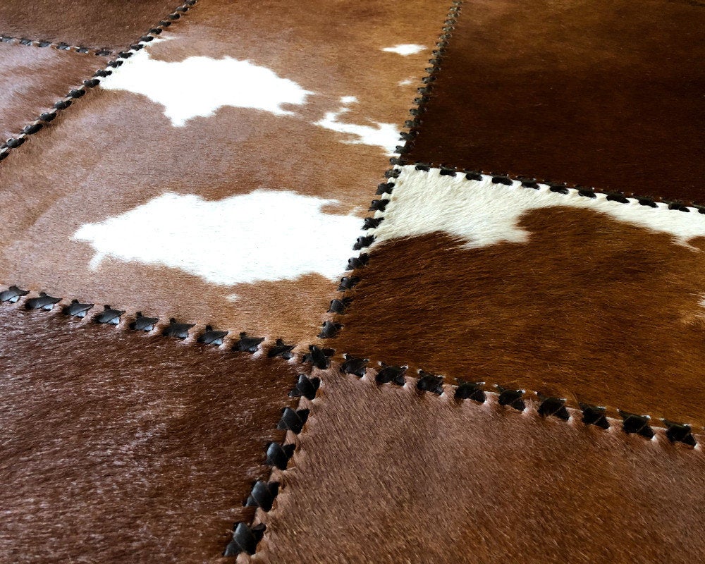 HANDMADE 100% Natural COWHIDE RUG | Patchwork Cowhide Area Rug | Real Cowhide Hallway Runner | Hair on Leather Cowhide Carpet | PR21