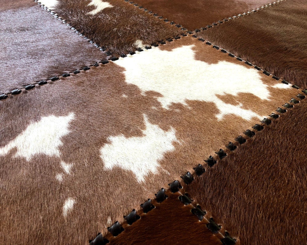 HANDMADE 100% Natural COWHIDE RUG | Patchwork Cowhide Area Rug | Real Cowhide Hallway Runner | Hair on Leather Cowhide Carpet | PR21
