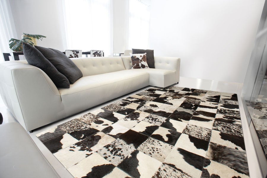 HANDMADE 100% Natural COWHIDE RUG | Patchwork Cowhide Area Rug | Real Cowhide Hallway Runner | Hair on Leather Cowhide Carpet | PR45