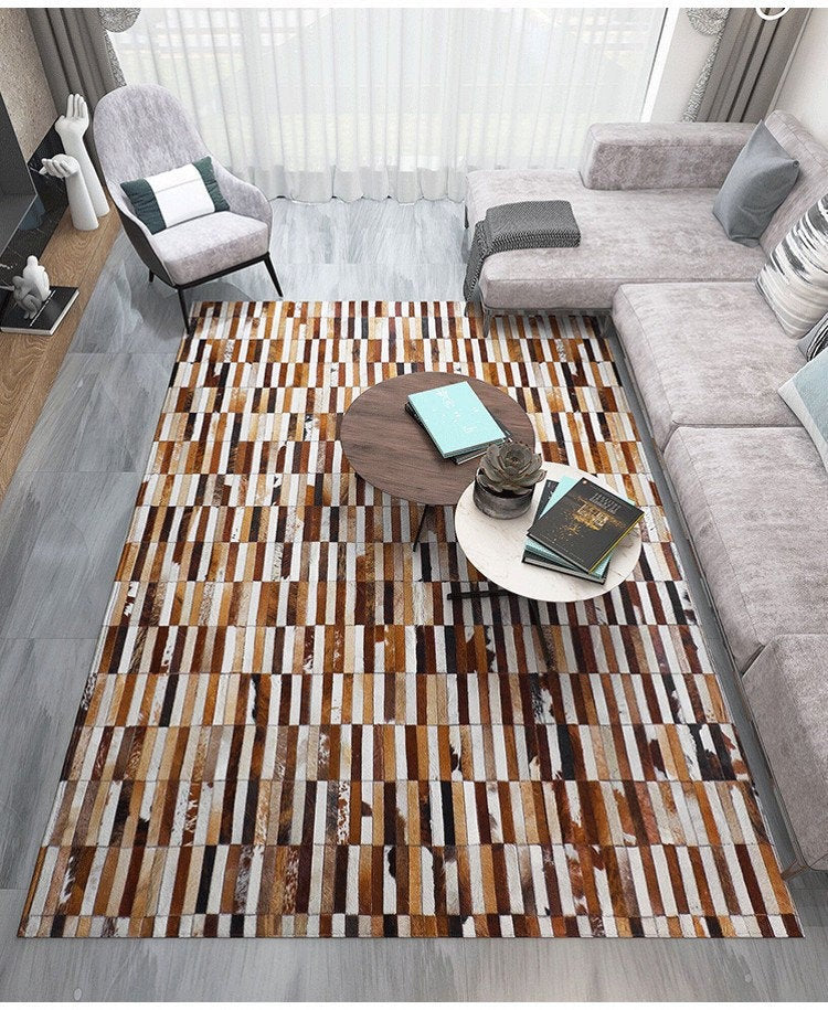 HANDMADE 100% Natural COWHIDE RUG | Patchwork Cowhide Area Rug | Real Cowhide Hallway Runner | Hair on Leather Cowhide Carpet | PR15
