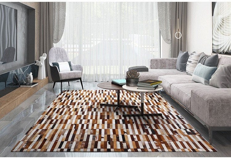 HANDMADE 100% Natural COWHIDE RUG | Patchwork Cowhide Area Rug | Real Cowhide Hallway Runner | Hair on Leather Cowhide Carpet | PR15