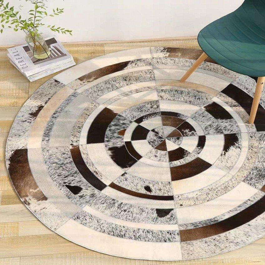 Handcrafted Leather Patchwork Rug for Home Decor | Cowhide Carpet for Interior Design | PR100