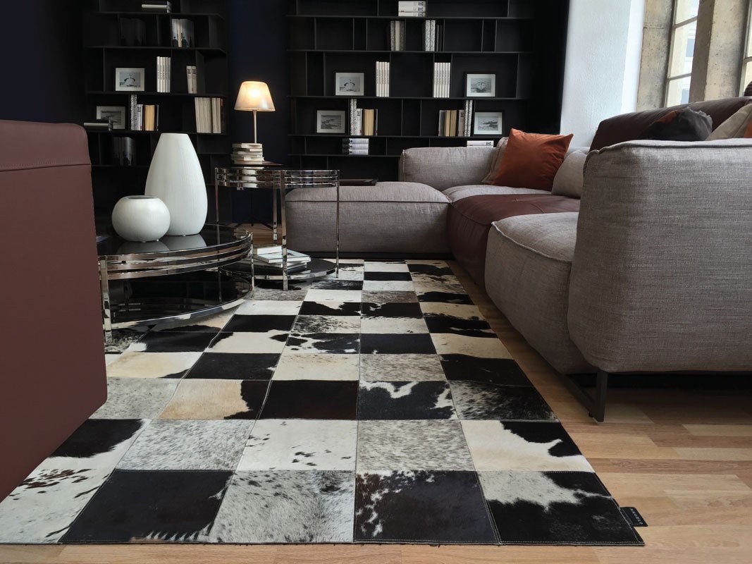 Ask for ANY SIZE ! Patchwork cowhide rug natural hair on - area genuine 2024 NATURAL black, white, checker tones soft - c1 custom made