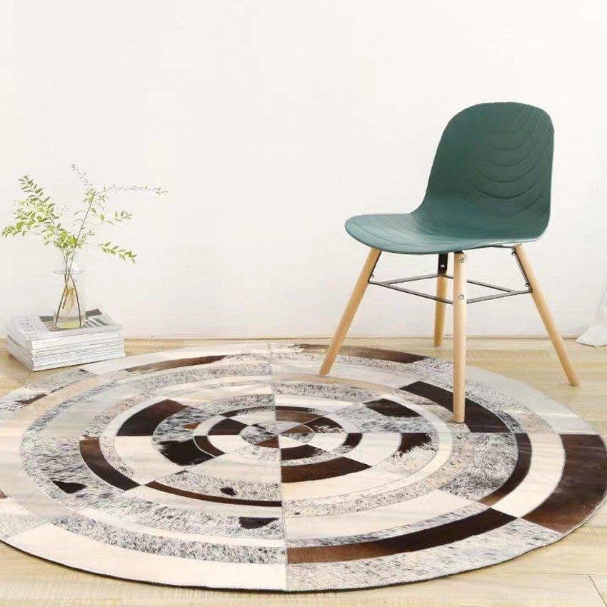 Handcrafted Leather Patchwork Rug for Home Decor | Cowhide Carpet for Interior Design | PR100