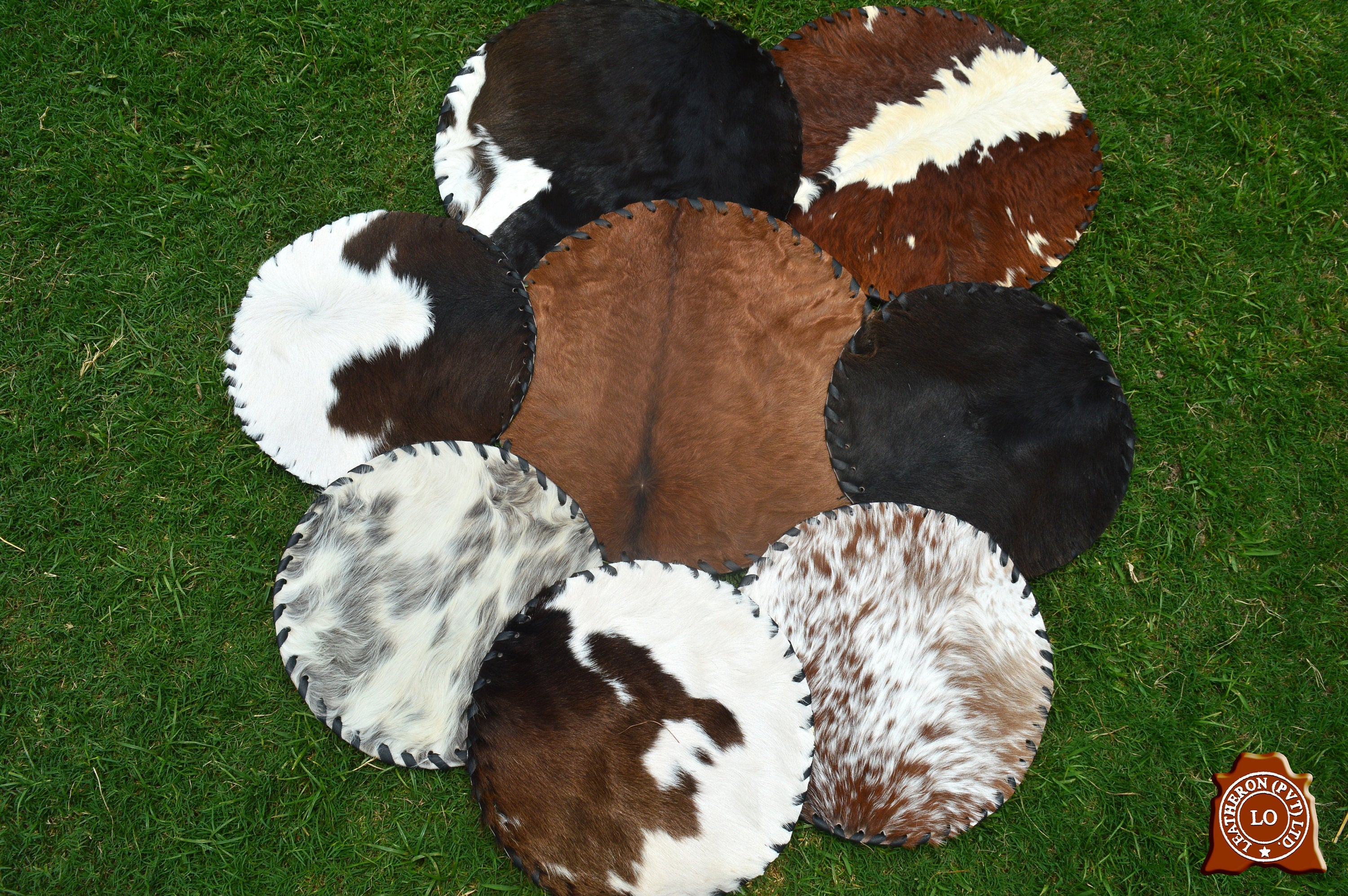 Assorted Color 100% Natural COWHIDE Placemats | Handmade Hair on Leather Round Placemats | Real Cow Hide PLACEMATS