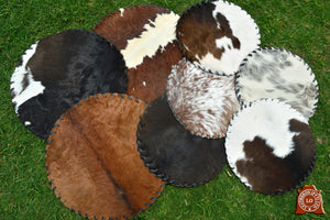 Assorted Color 100% Natural COWHIDE Placemats | Handmade Hair on Leather Round Placemats | Real Cow Hide PLACEMATS