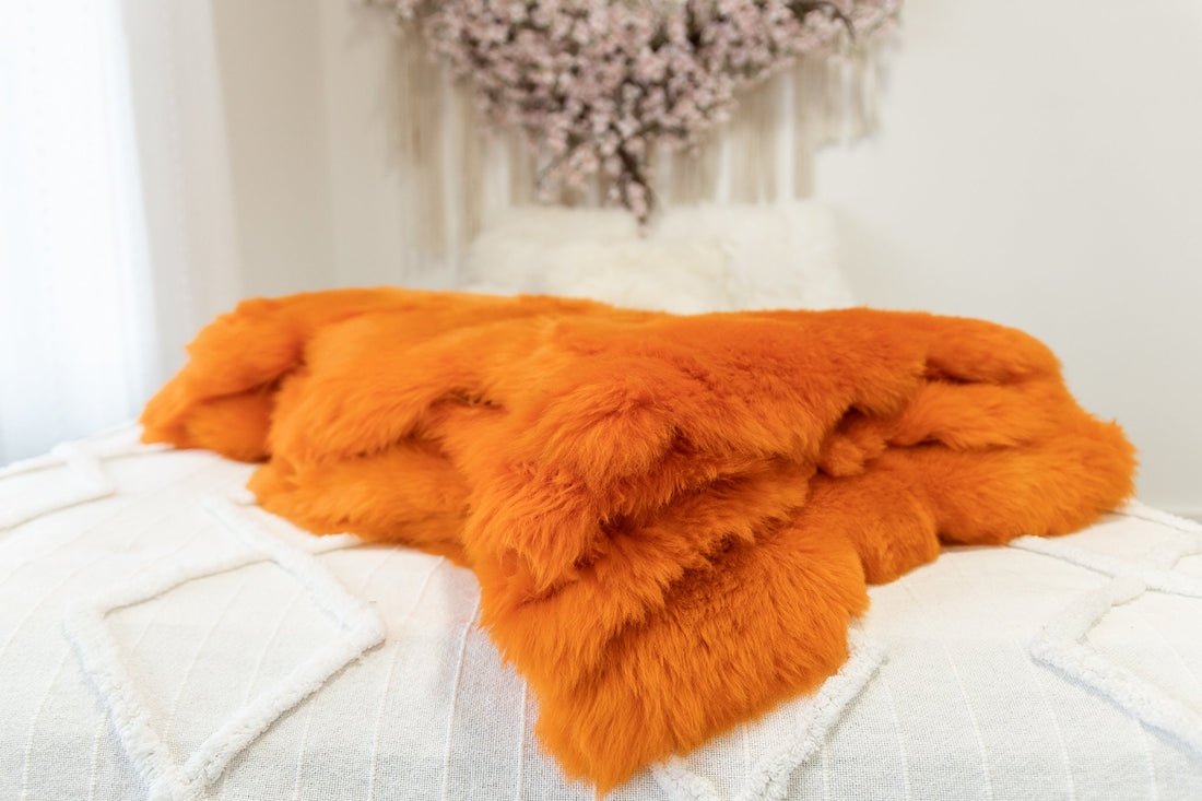 Genuine Australian Orange SHEEPSKIN Rug ( 3 x 2 ft. approx. ) 100% Natural Real Sheepskin Fur Area Rug