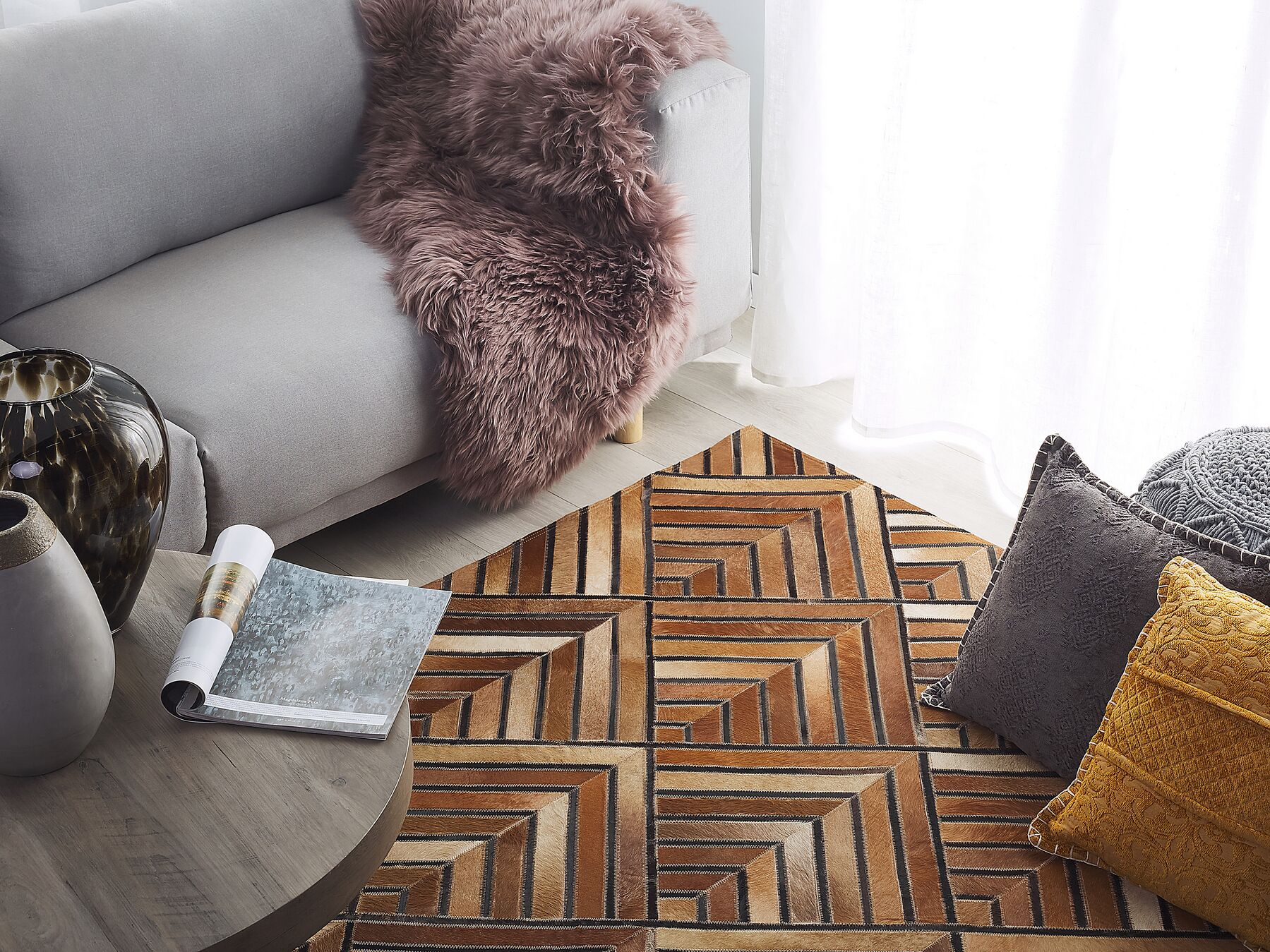 100% Cowhide Leather Patchwork Rug: Handmade, Unique Design | Real Cowhide Hallway Runner | Hair on Leather Carpet | PR180