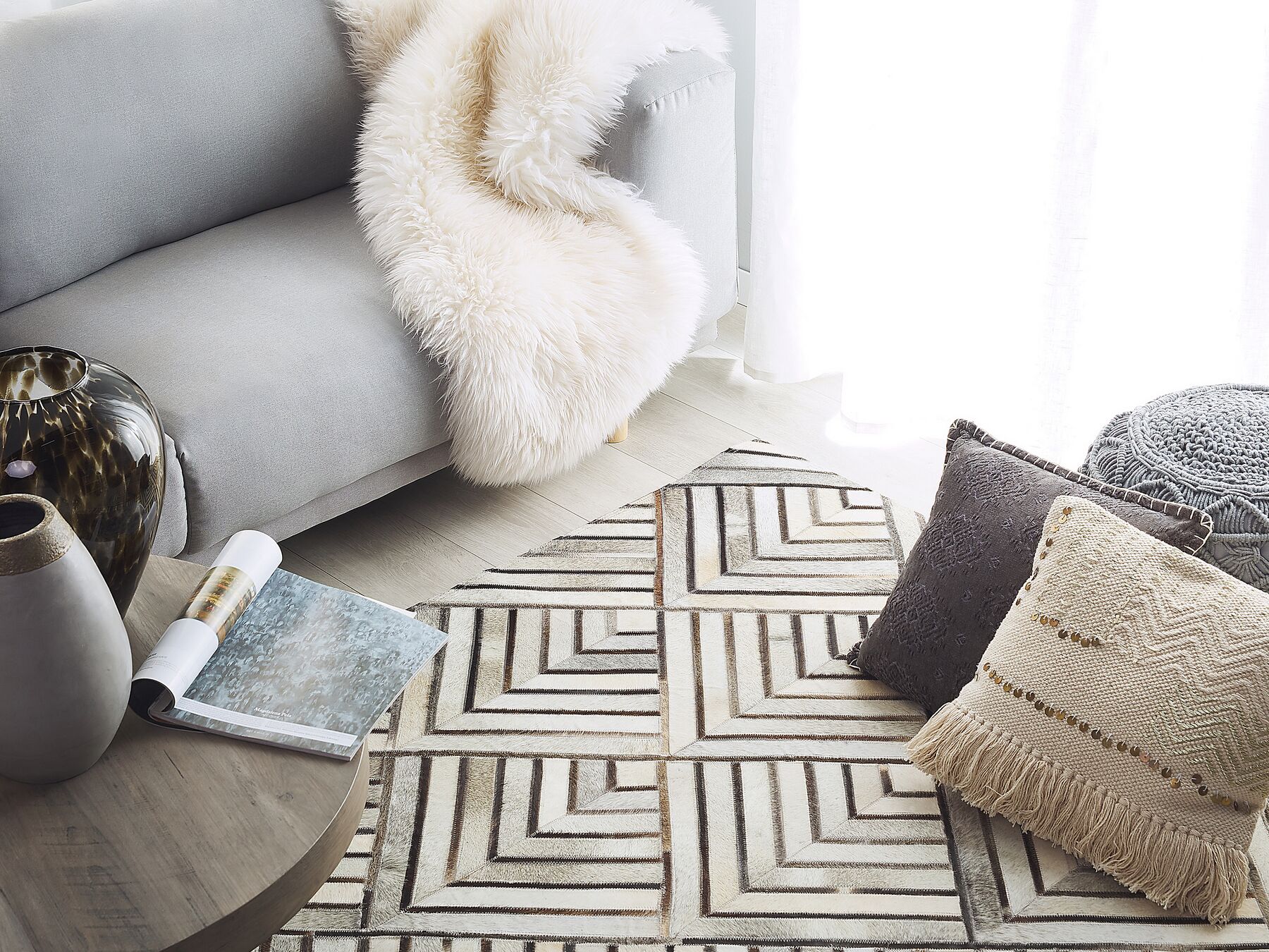 100% Cowhide Leather Patchwork Rug: Handmade, Unique Design | Real Cowhide Hallway Runner | Hair on Leather Carpet | PR180